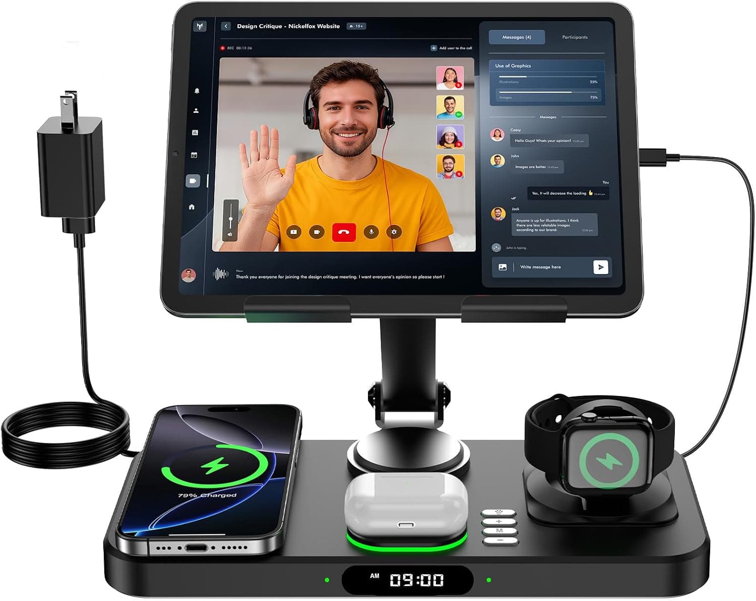 6-in-1 charging station with tablet stand product photo